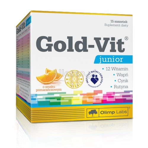 Olimp Gold-Vit Junior saszetki z proszkiem o smaku pomarańczowym, 15 szt.