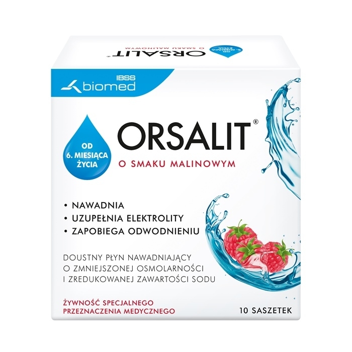 Orsalit smak malinowy 10 saszetek z proszkiem do sporządzenia roztworu