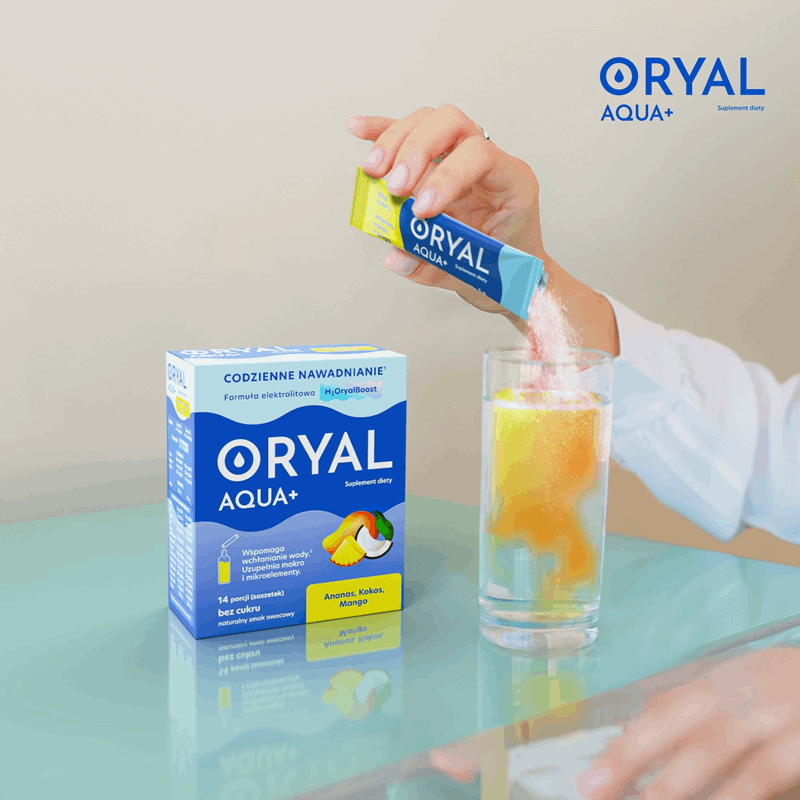 Oryal Aqua+ saszetki o smaku ananas-kokos-mango, 14 szt.