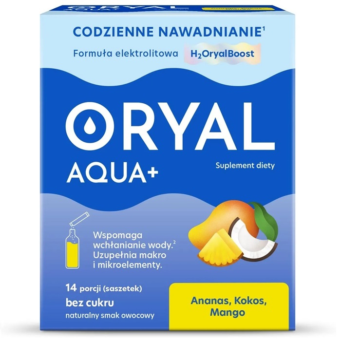 Oryal Aqua+ saszetki o smaku ananas-kokos-mango, 14 szt.