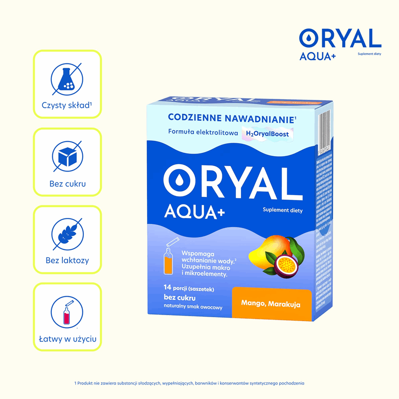 Oryal Aqua+ saszetki o smaku mango-marakuja, 14 szt.