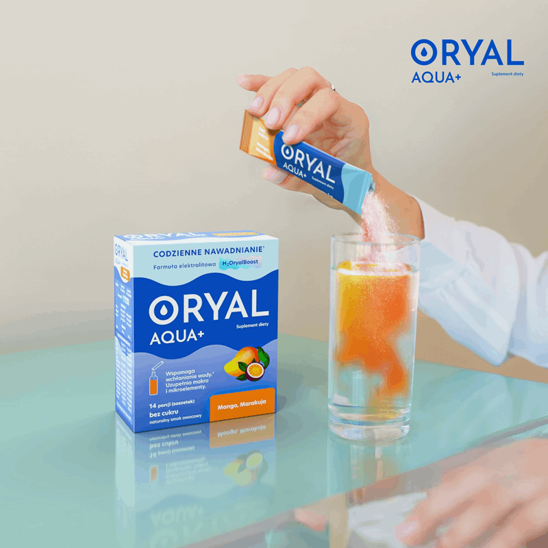 Oryal Aqua+ saszetki o smaku mango-marakuja, 14 szt.