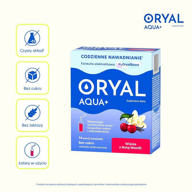 Oryal Aqua+ saszetki o smaku wiśni z nutą wanilii, 14 szt.