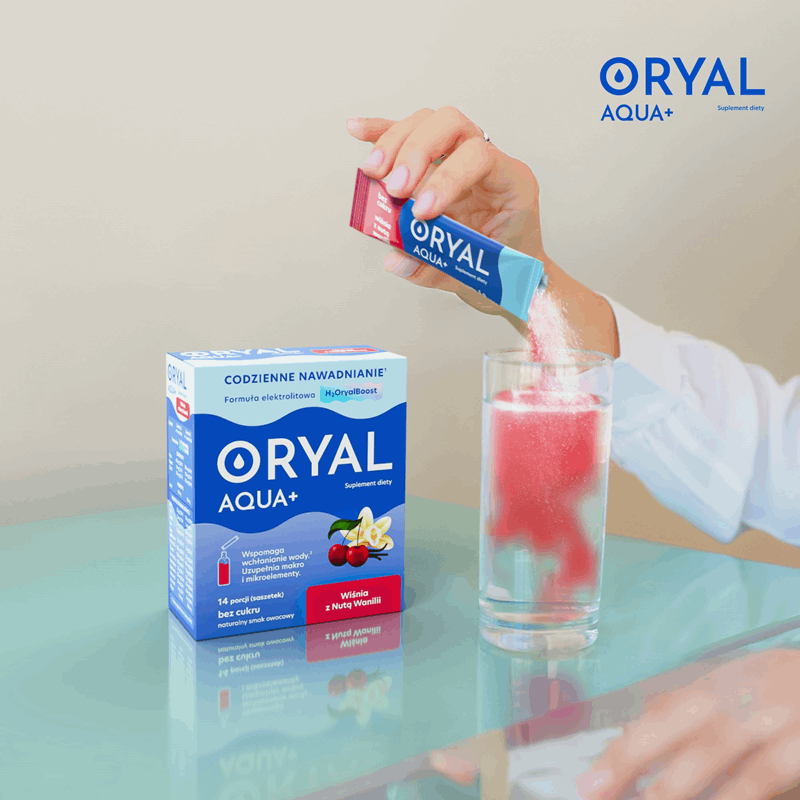 Oryal Aqua+ saszetki o smaku wiśni z nutą wanilii, 14 szt.
