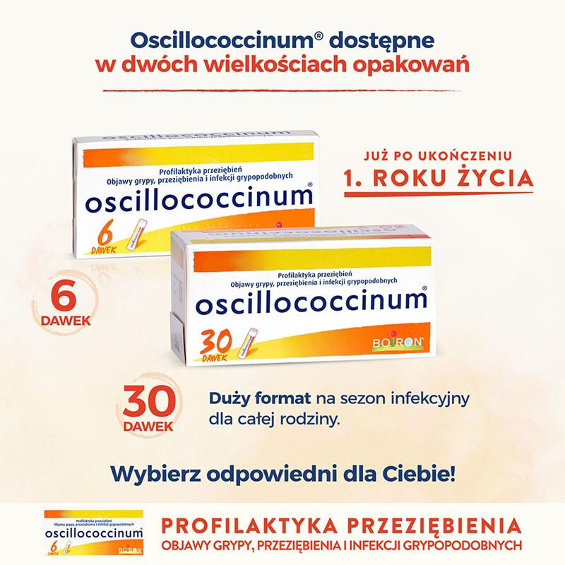 Boiron Oscillococcinum granulki na objawy przeziębienia i grypy, 6 dawek