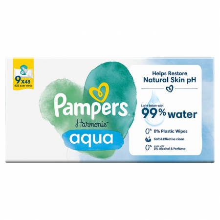 Pampers Harmonie Aqua chusteczki nawilżane dla dzieci, 9 x 48 szt.