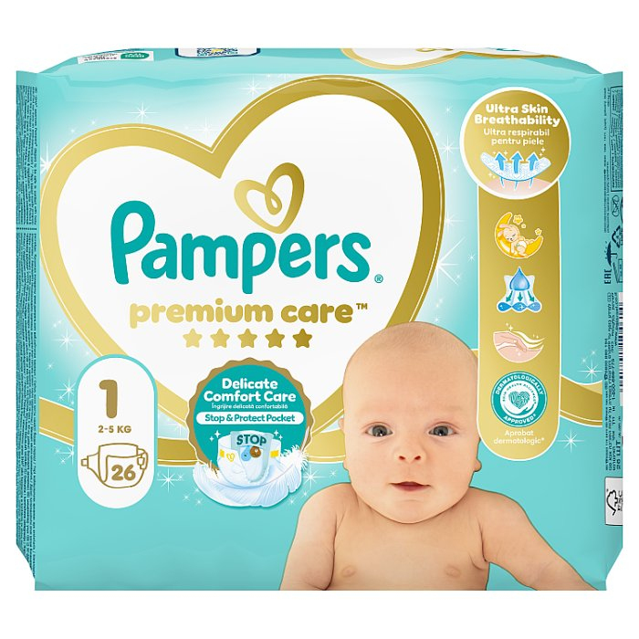 PAMPERS PREMIUM CARE NEWBORN 1 (2-5KG) 26 szt.