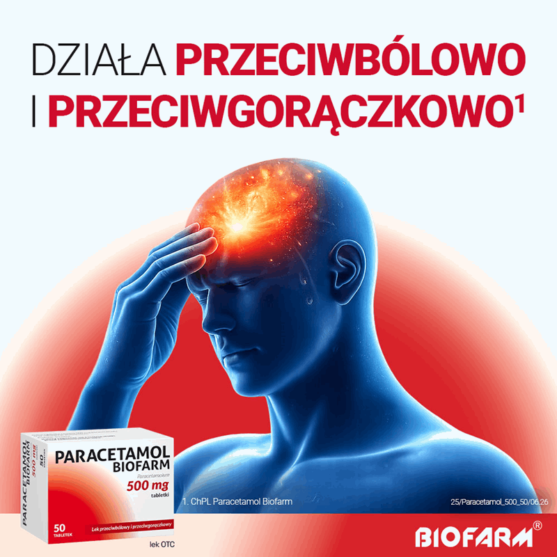 Paracetamol Biofarm 500 mg tabletki, 50 szt.
