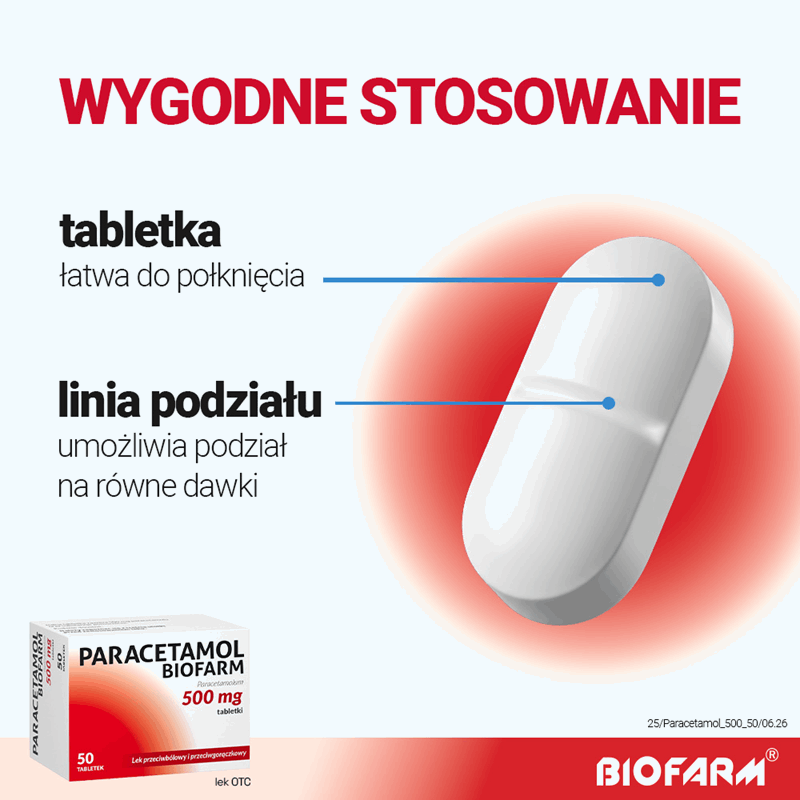 Paracetamol Biofarm 500 mg tabletki, 50 szt.