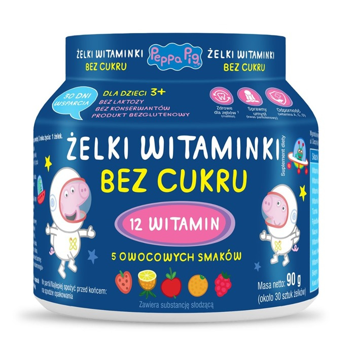Peppa Pig Żelki Witaminki dla dzieci o smaku owocowym bez cukru, 90 g
