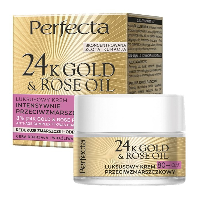 Perfecta 24K Gold & Rose Oil Luksusowy krem 80+ przeciwzmarszczkowy, 50 ml