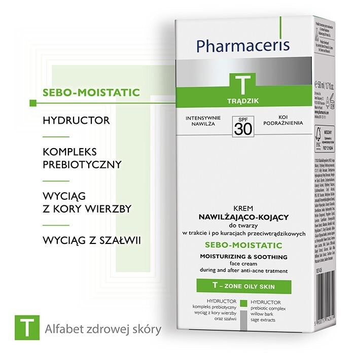 Pharmaceris T Sebo-Moistatic krem nawilżająco-kojacy SPF 30, 50 ml
