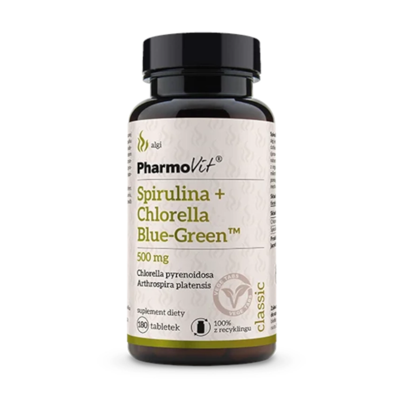 Pharmovit Spirulina + Chlorella Blue-Green 500 mg tabletki, 180 szt.