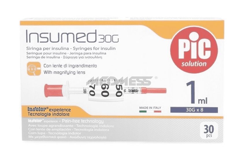 PIC Insumed 1,0ml 30G 8mm 30szt strzykawki insulinowe z powiększeniem