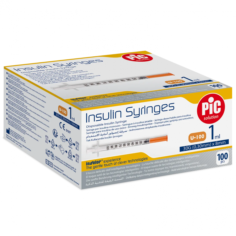 Pic Solution Insulin Syringes Strzykawka insulinowa 1 ml z igłą 30G (0,3 mm x 8 mm), 100 szt.