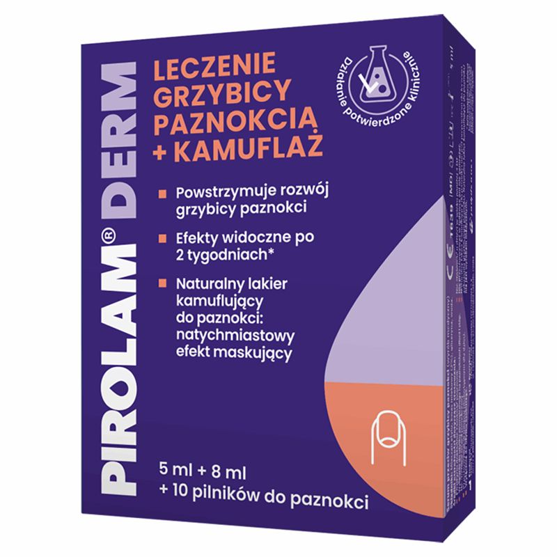 Pirolam Derm Leczenie grzybicy paznokcia + kamuflaż Zestaw, 1 szt.