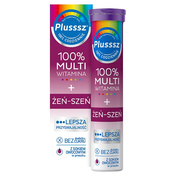 Plusssz 100% Multiwitamina + Żeń-szeń 20 tabletek musujących