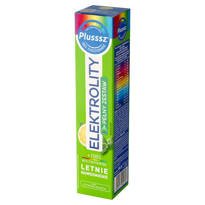 Plusssz Elektrolity + 100% Multiwitamina tabletki musujące smak cytryna i mięta, 24 szt.