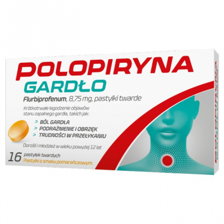 Polopiryna Gardło 16 pastylek twardych o smaku pomarańczowym