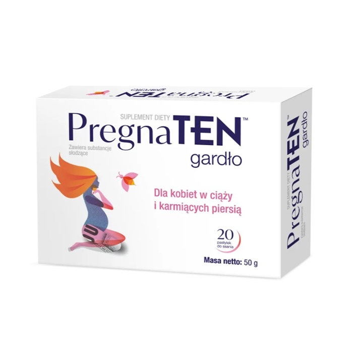 PregnaTEN Gardło pastylki do ssania dla kobiet w ciąży i karmiących, 20 szt.