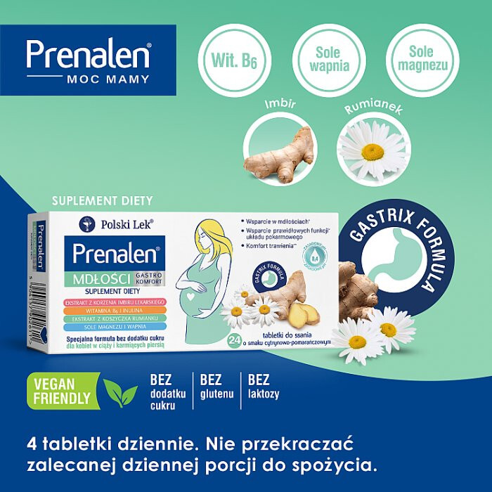 Prenalen Mdłości Gastro Komfort tabletki do ssania dla kobiet w ciąży, 24 szt.