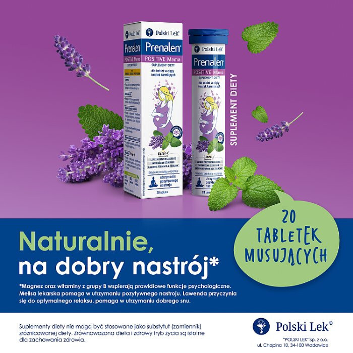 Prenalen Positive Mama tabletki musujące dla kobiet w ciąży i karmiących, 20 szt.