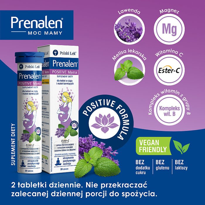 Prenalen Positive Mama tabletki musujące dla kobiet w ciąży i karmiących, 20 szt.