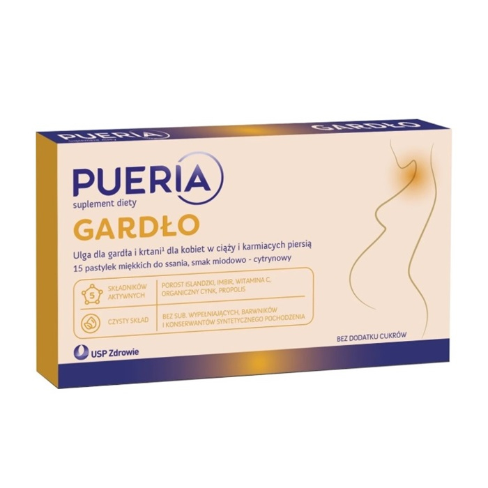 Pueria Gardło pastylki do ssania dla kobiet w ciąży i karmiących piersią, 15 szt.