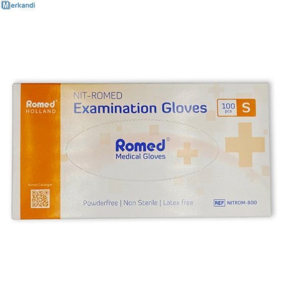 Rękawice nitrylowe bezpudrowe ROMED, rozmiar S 100 szt.