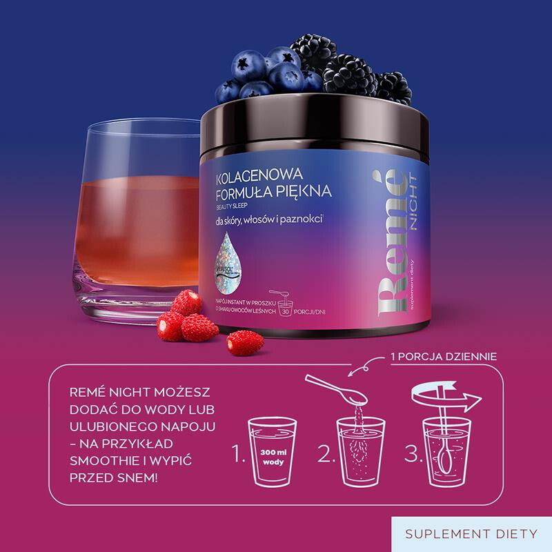 Reme Night Kolagenowa Formuła Piękna proszek o smaku owoców leśnych, 150 g