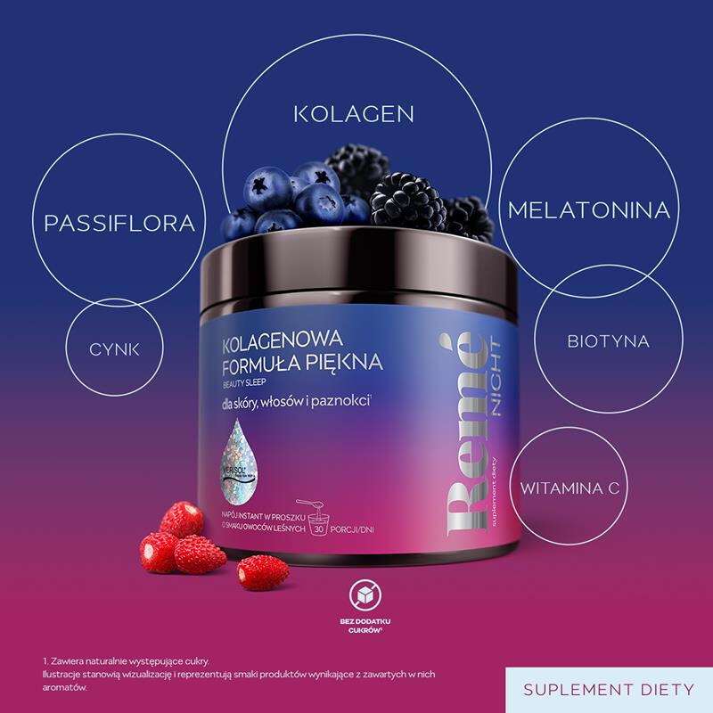 Reme Night Kolagenowa Formuła Piękna proszek o smaku owoców leśnych, 150 g