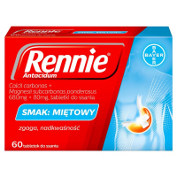 Rennie Antacidum tabletki do ssania na nadkwaśność i zgagę miętowe, 60 szt.