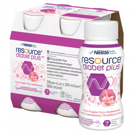 Resource Diabet Plus smak truskawkowy 4x200ml