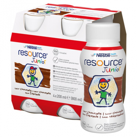 Resource Junior preparat odżywczy o smaku czekoladowym, 4 x 200 ml