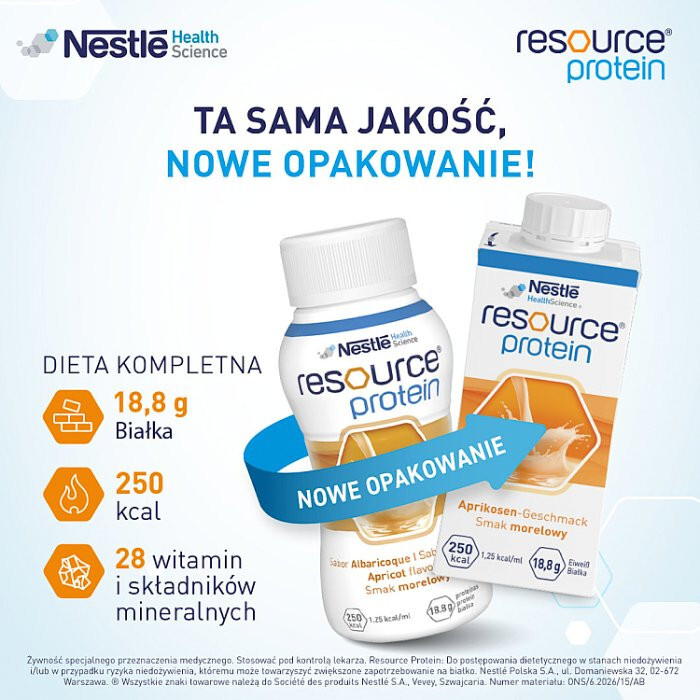 Resource Protein Preparat odżywczy w płynie smak morelowy, 4 x 200 ml