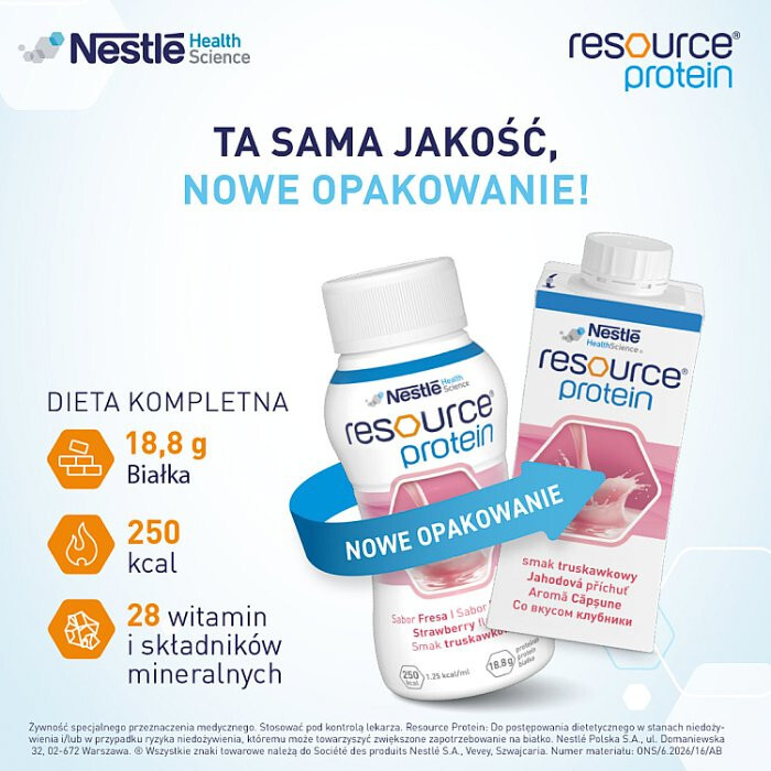 Resource Protein Preparat odżywczy w płynie smak truskawkowy, 4 x 200 ml