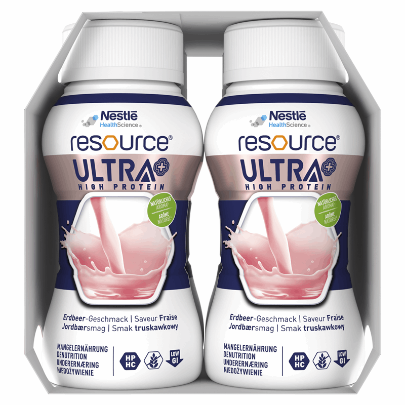 Resource Ultra+ Preparat odżywczy w płynie smak truskawkowy, 4 x 125 ml