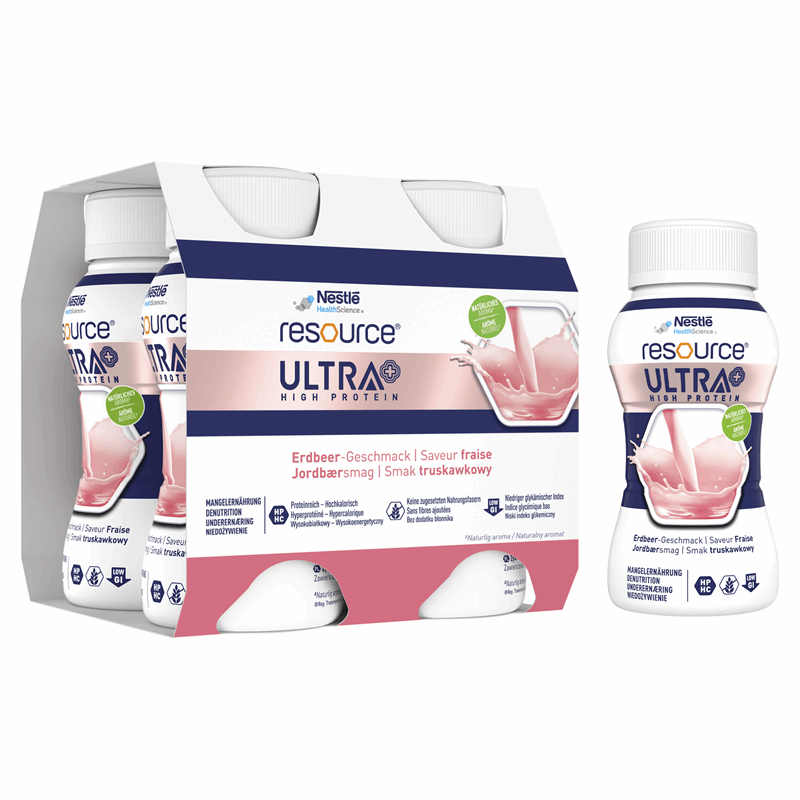 Resource Ultra+ Preparat odżywczy w płynie smak truskawkowy, 4 x 200 ml