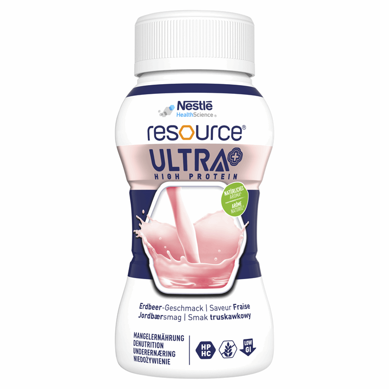 Resource Ultra+ Preparat odżywczy w płynie smak truskawkowy, 4 x 200 ml