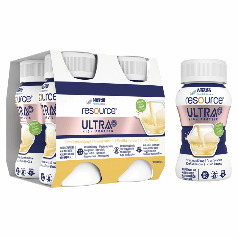 Resource Ultra+ Preparat odżywczy w płynie smak waniliowy, 4 x 125 ml