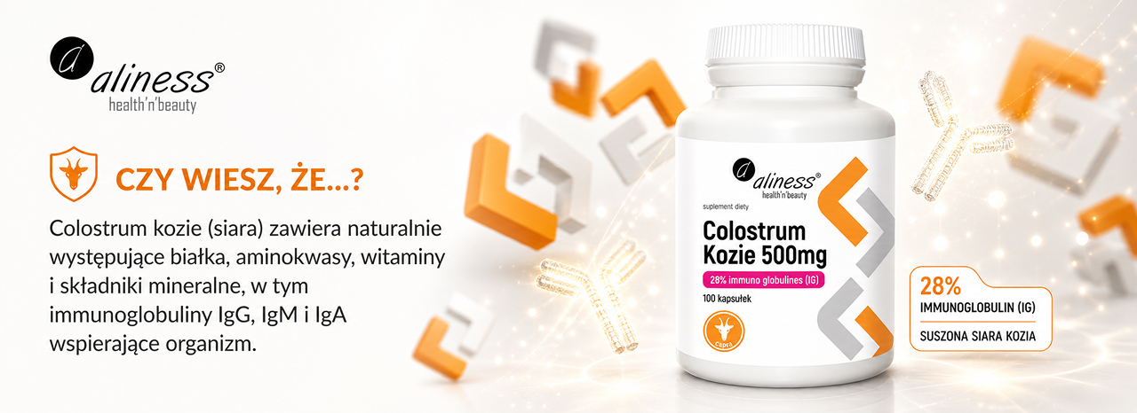Aliness Colostrum Kozie 500 mg, 100 kapsułek, suplement diety z siarą kozią