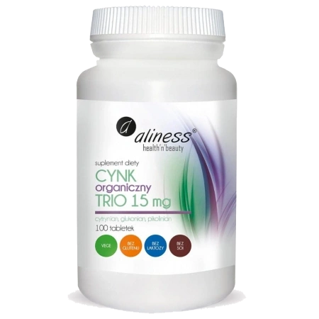 Opakowanie Aliness Cynk Organiczny Trio, 100 tabletek