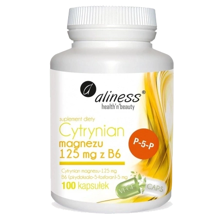 Opakowanie Aliness Cytrynian Magnezu 125 mg z B6, 100 kapsułek