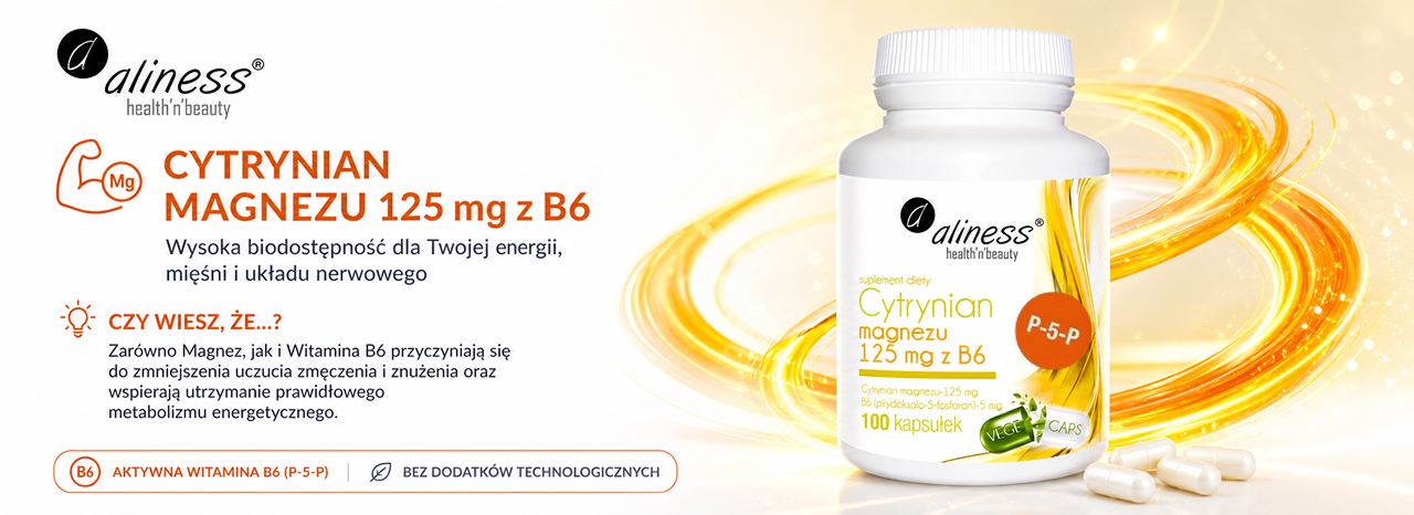 Banner Aliness Cytrynian Magnezu 125 mg z B6, 100 kapsułek