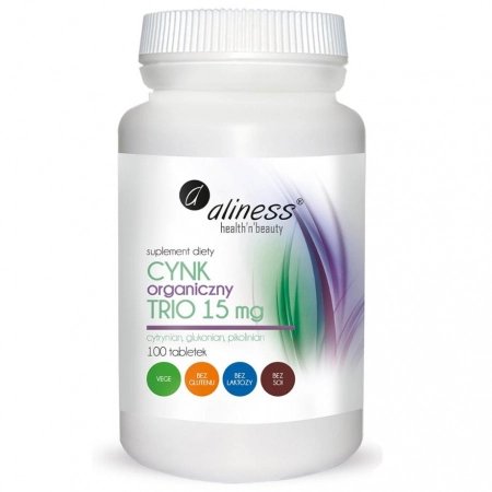 Opakowanie Aliness Cynk Organiczny Trio, 100 tabletek