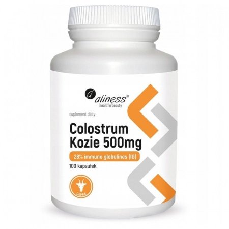 Opakowanie Aliness Colostrum Kozie 500 mg, 100 kapsułek