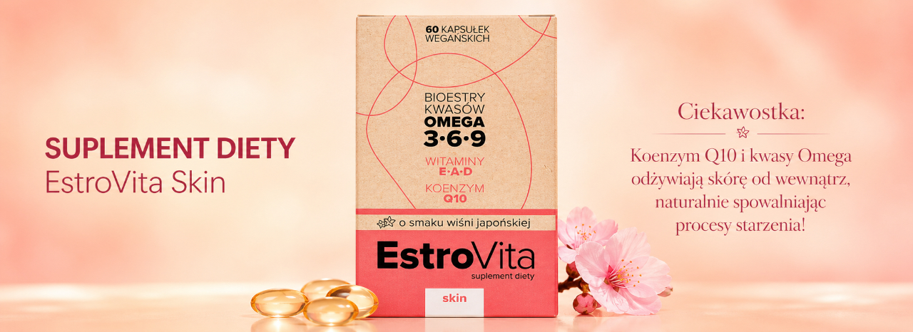 EstroVita Skin, suplement diety, kapsułki omega 3-6-9 o smaku wiśni japońskiej