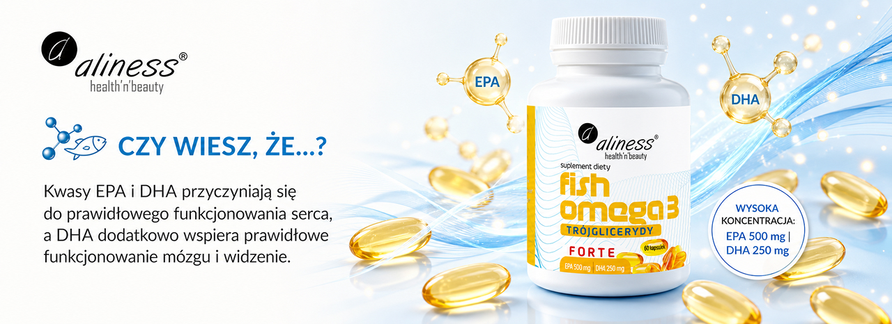 Baner Aliness Fish Omega 3 Forte Trójglicerydy, 60 kapsułek, EPA 500 mg i DHA 250 mg