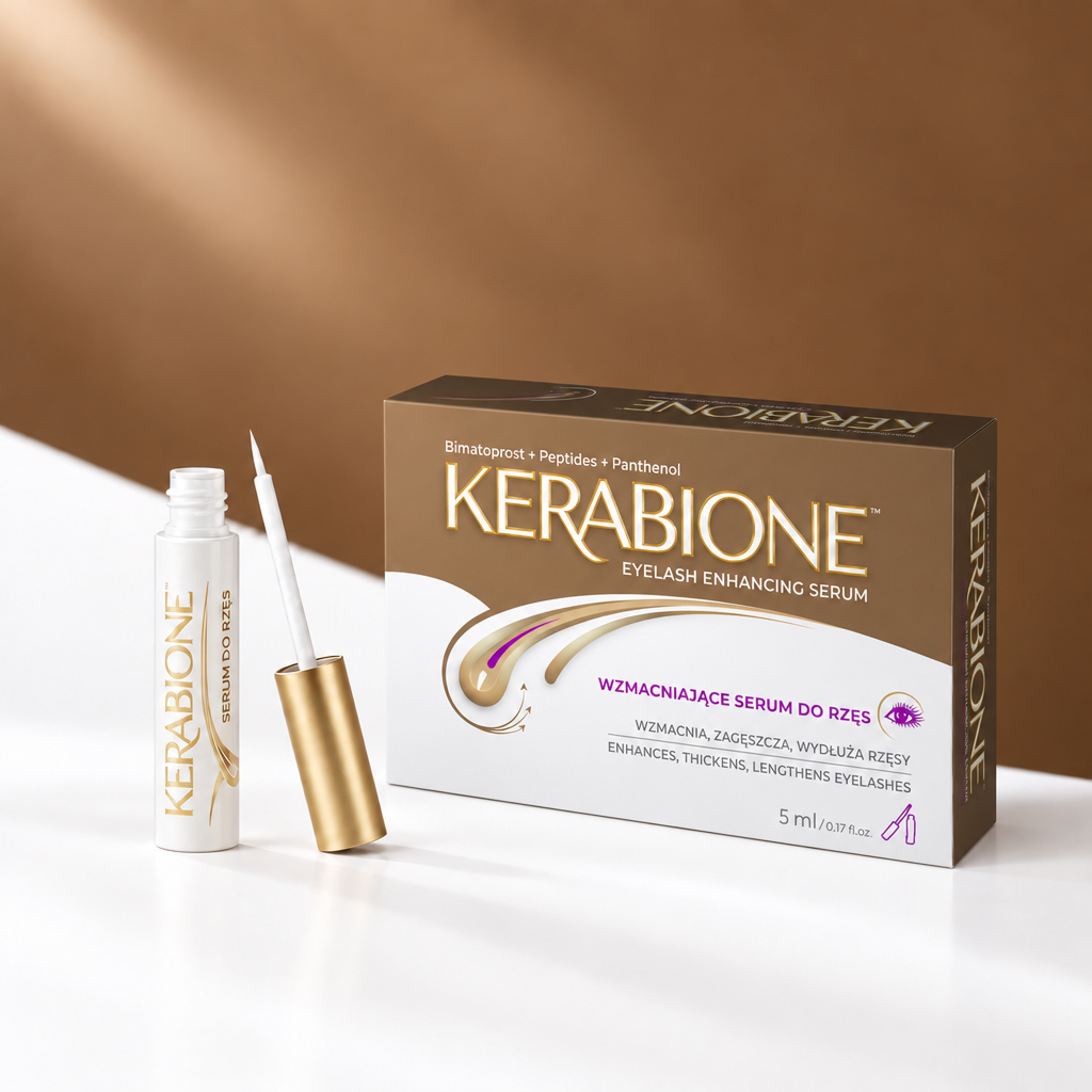 Butelka Kerabione serum z aplikatorem obok opakowania