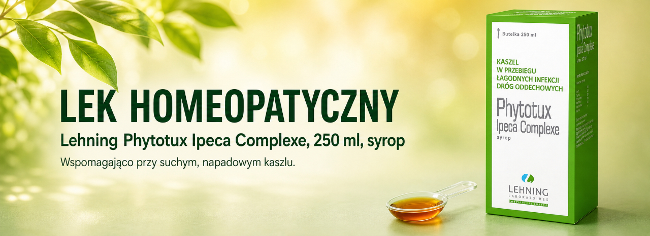 Lehning Phytotux Ipeca Complexe syrop, 250 ml — butelka syropu z opakowaniem na ciepłym tle